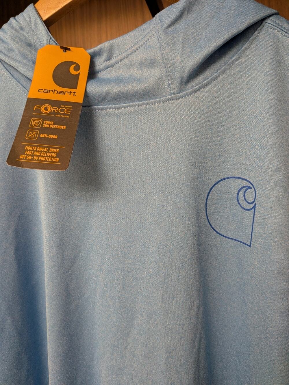 NWT Carhartt Force Tranquil Blue Sun Defender Hoodie, Large